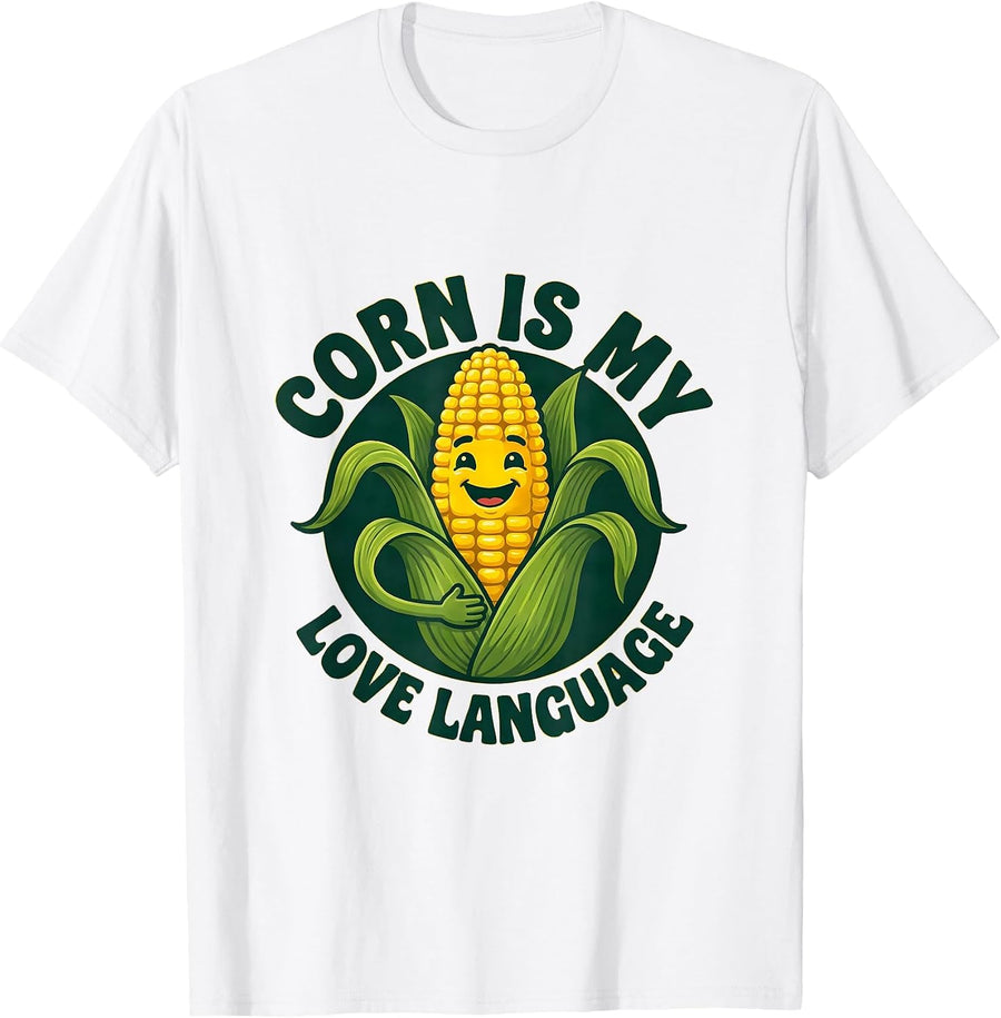 Men's Corn Is My Love Language Funny Corn Design T-Shirt - White