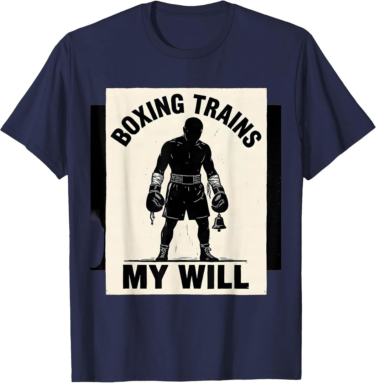 Boxing Trains My Will Linocut Boxing Fan Gift T-Shirt - Navy Blue