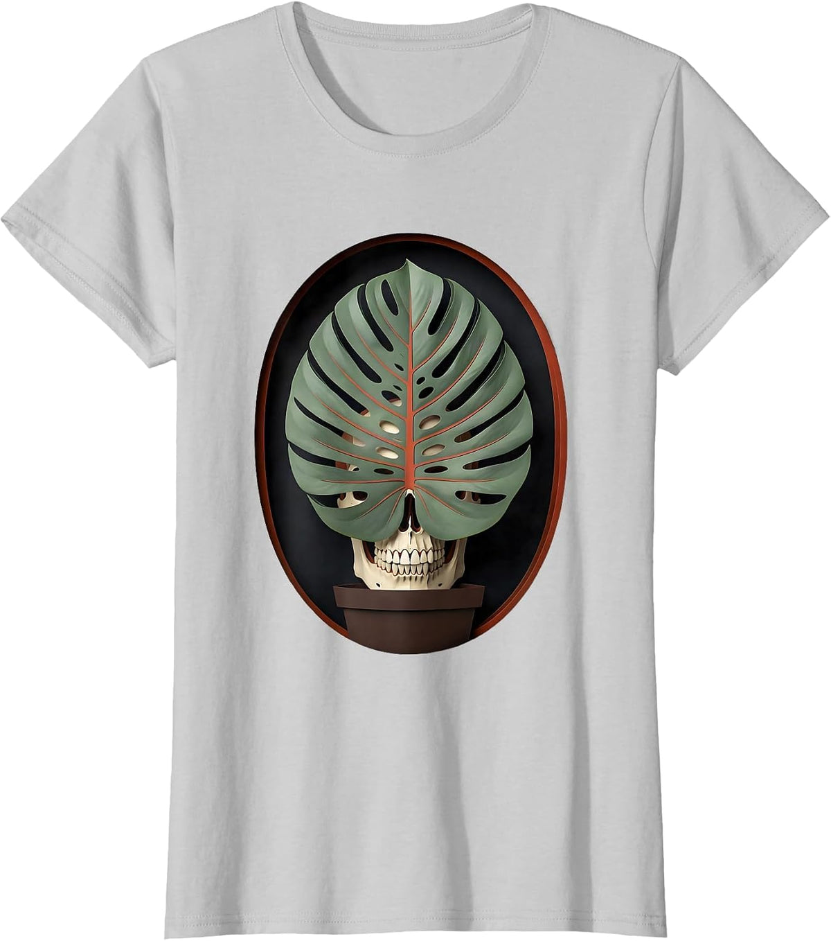 Maranta Skull Leaf Paper Cutout Plant Lover Grunge T-Shirt - Silver Grey