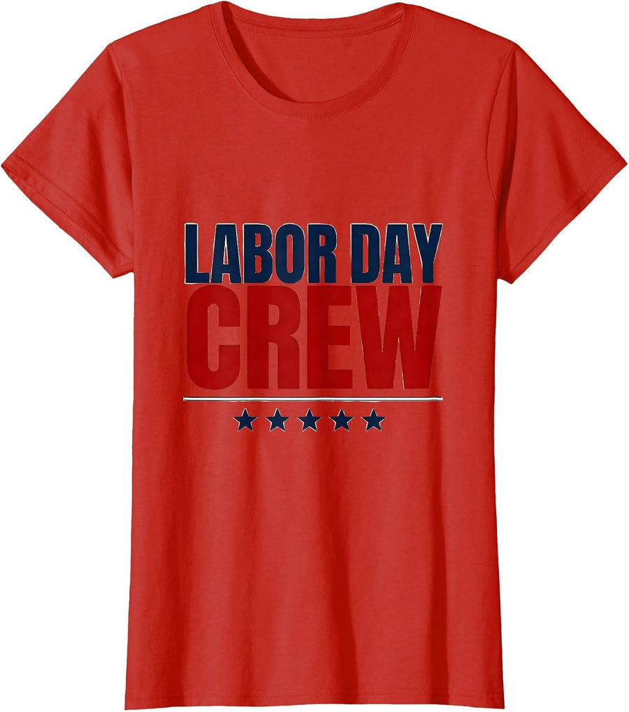 Women's Labor Day Crew Patriotic Americana Holiday Tribute T-Shirt - Red