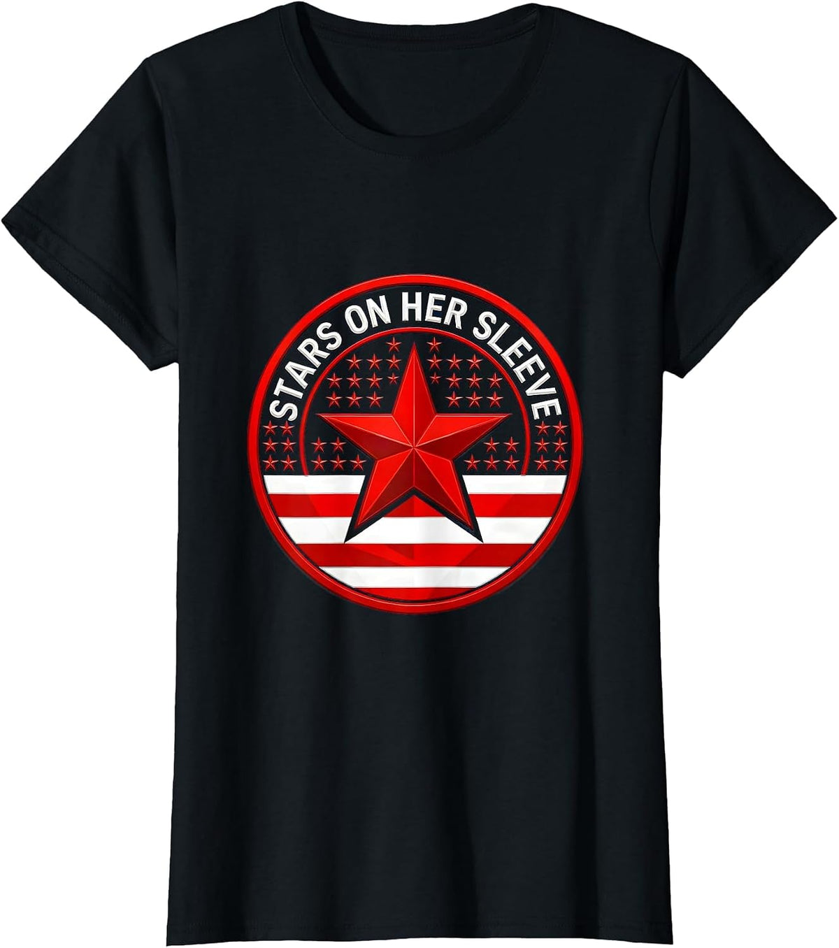 Stars On Her Sleeve Red White and Blue Design T-Shirt - Black