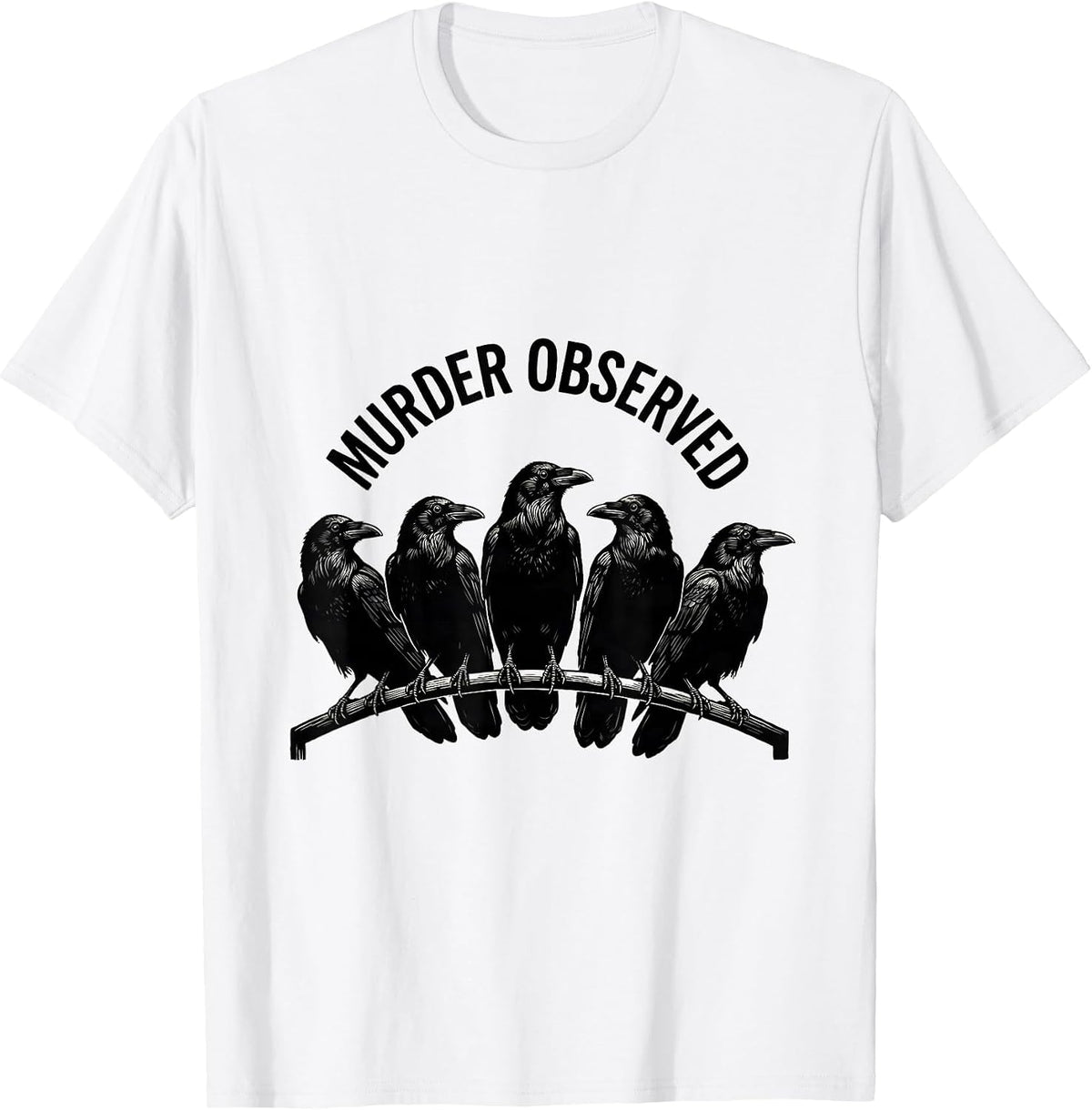 Men's Murder Observed Linocut Crow Raven Dark Humor Gothic Bird T-Shirt - White