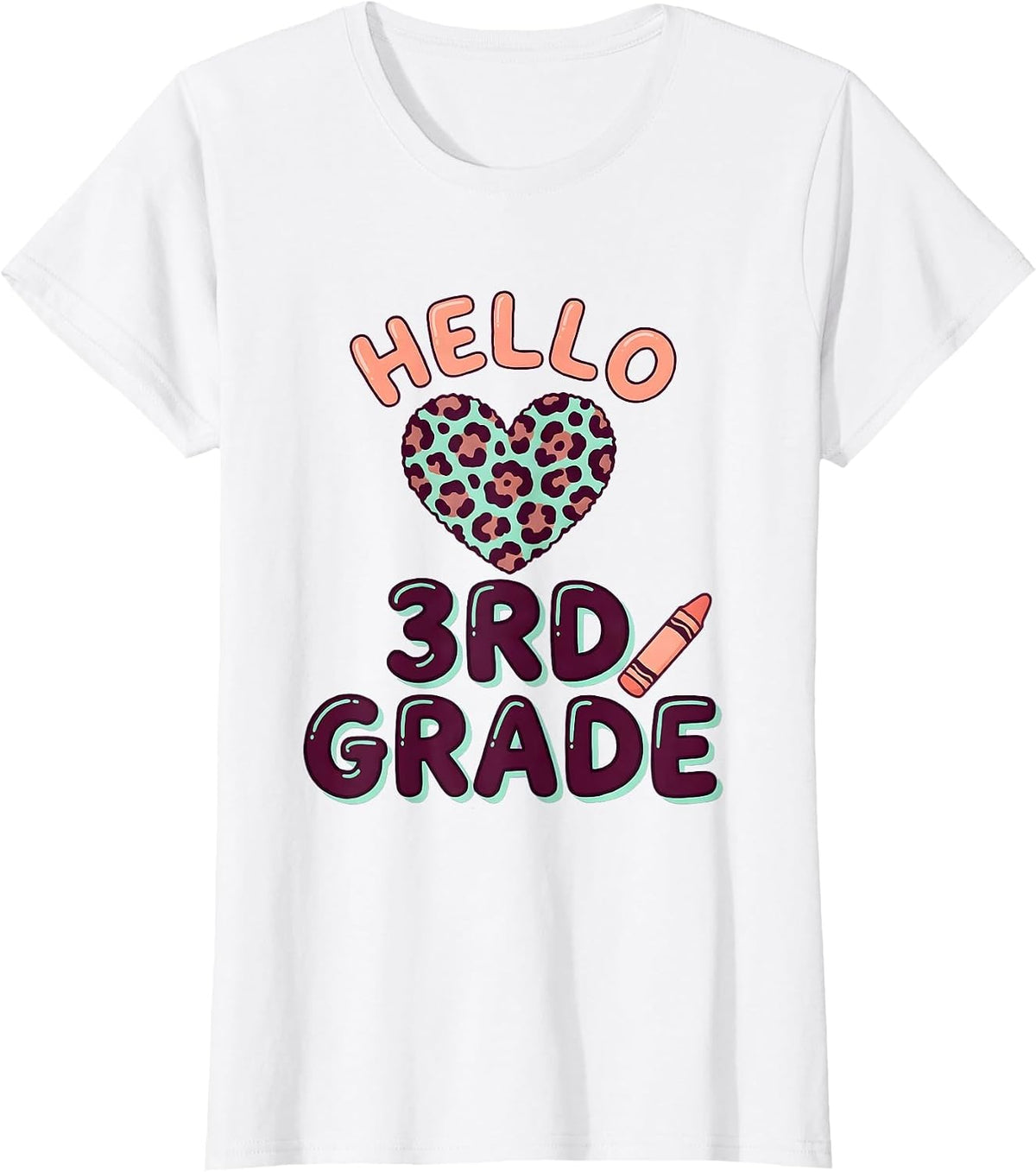 Hello 3rd Grade Cute Kawaii Leopard Heart Back To School T-Shirt - White