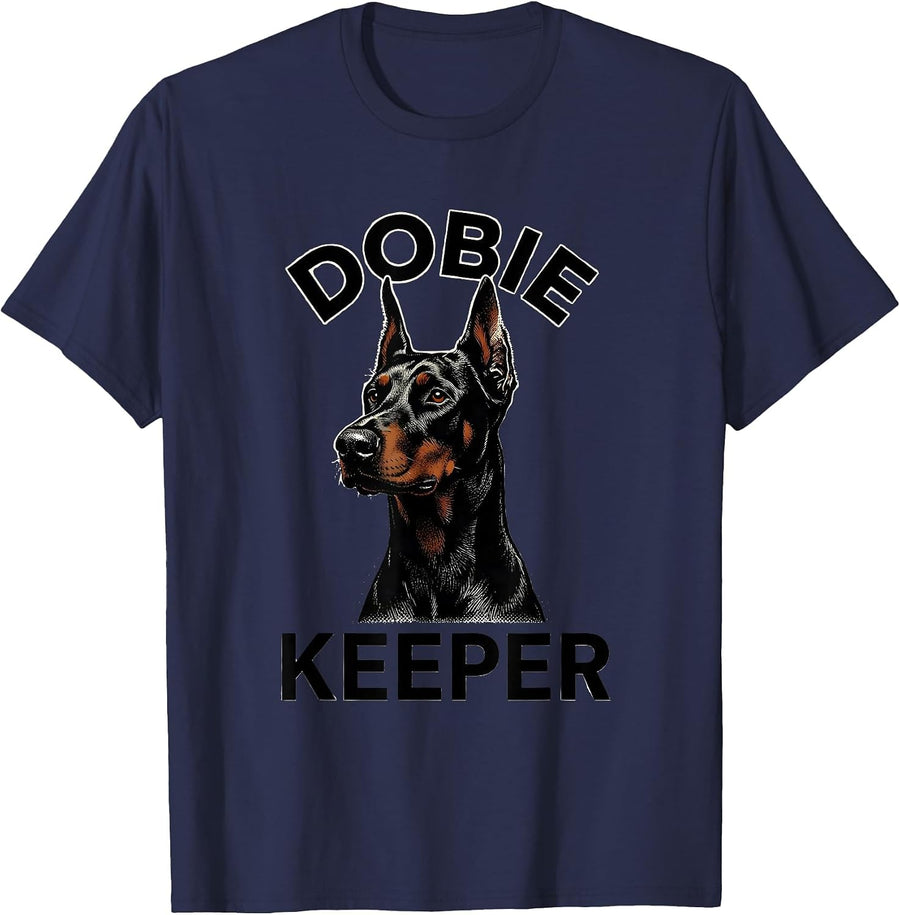 Dobie Keeper Doberman Silhouette Dog Owner Pride Humor T-Shirt - Navy Blue
