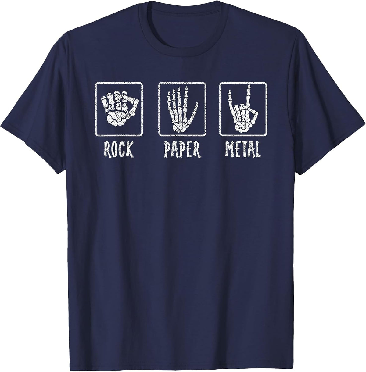 Heavy Metal Fan - Guitar and Skull Graphic T-Shirt - Navy Blue
