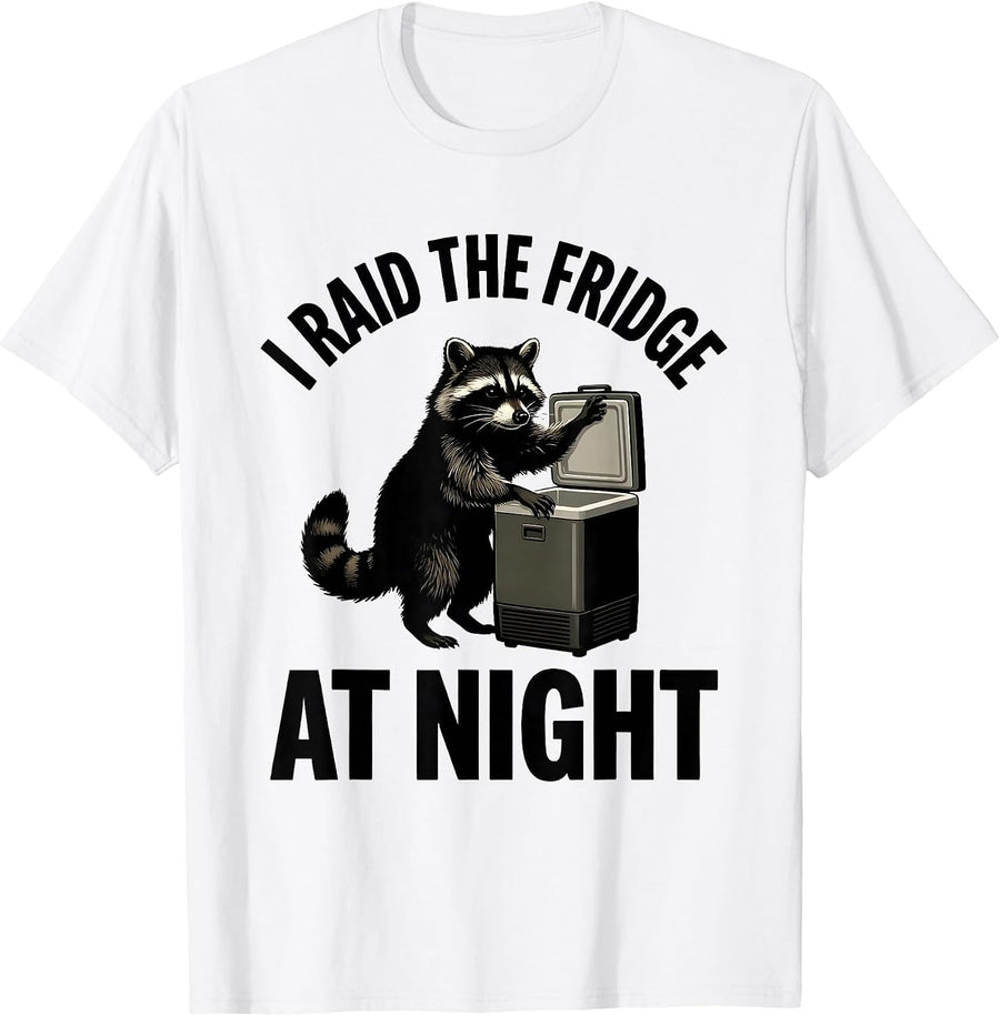 Men's I Raid The Fridge At Night Funny Raccoon Trash Panda Humor T-Shirt - White