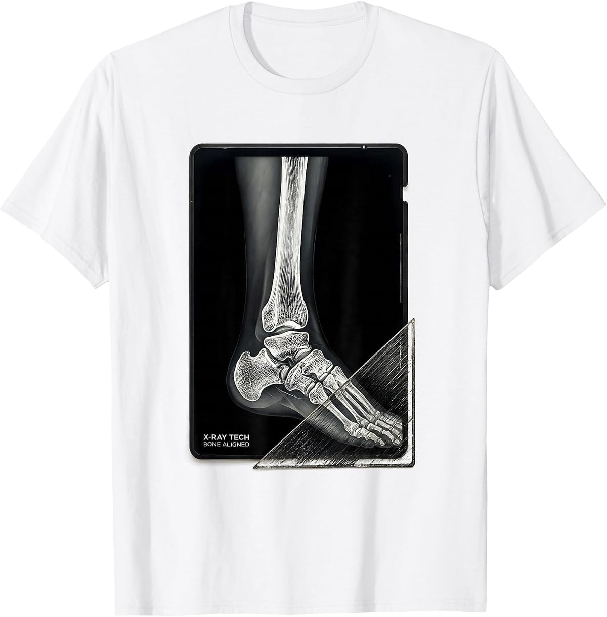 Men's X-Ray Tech Bone Aligned Scratchboard Radiology Technologist T-Shirt - White