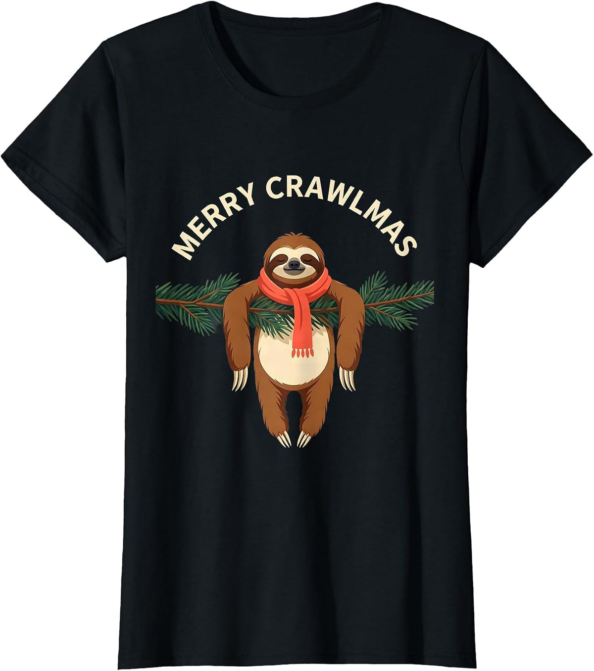 Women's Merry Crawlmas Funny Sloth Lover Ugly Christmas Sweater T-Shirt - Black