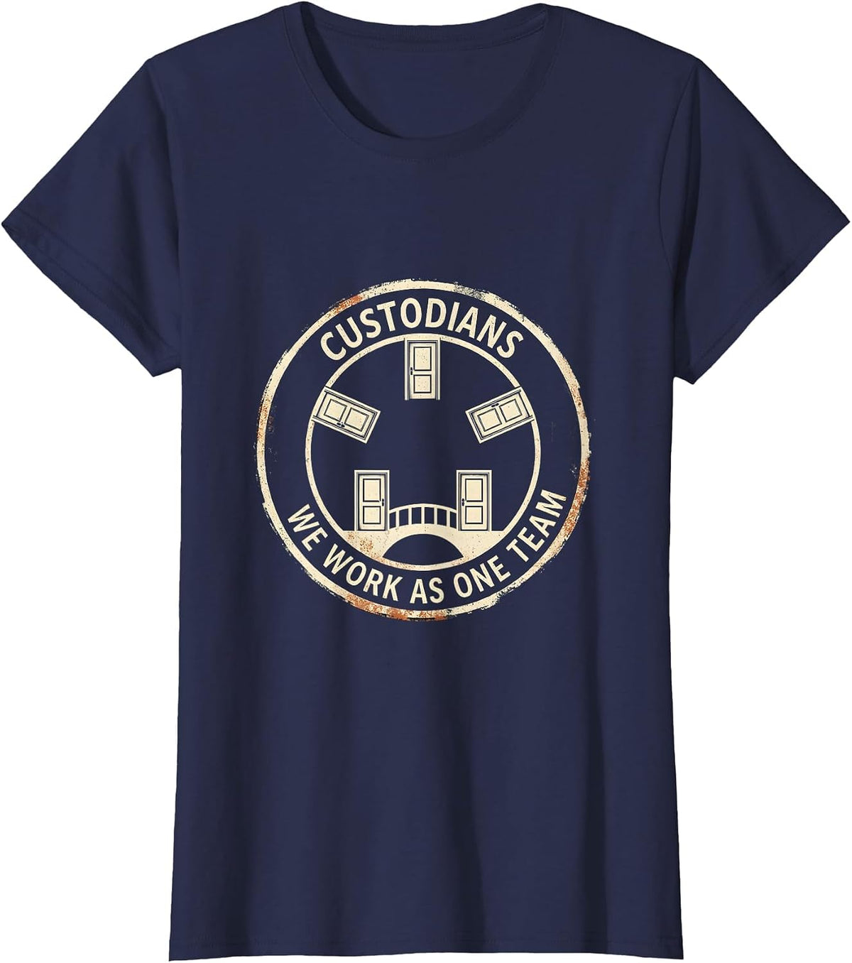 Women's CUSTODIANS — WE WORK AS ONE TEAM Rubber Stamp Custodian T-Shirt - Navy Blue
