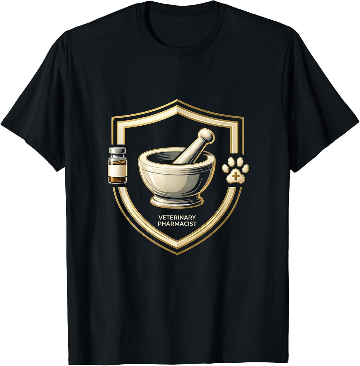 Men's Veterinary Pharmacist Emblem Vet Tech Gift Occupation Humor T-Shirt - Black