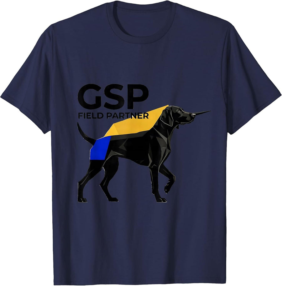 GSP Field Partner Geometric German Shorthaired Pointer Dog T-Shirt - Navy Blue