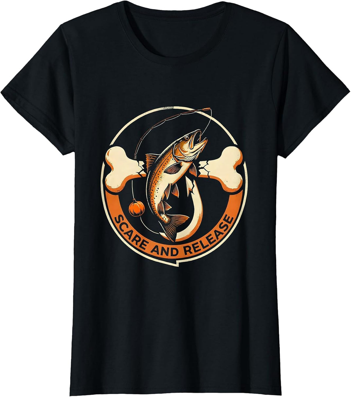 Scare and Release Funny Halloween Skeleton Fishing Trout T-Shirt - Black