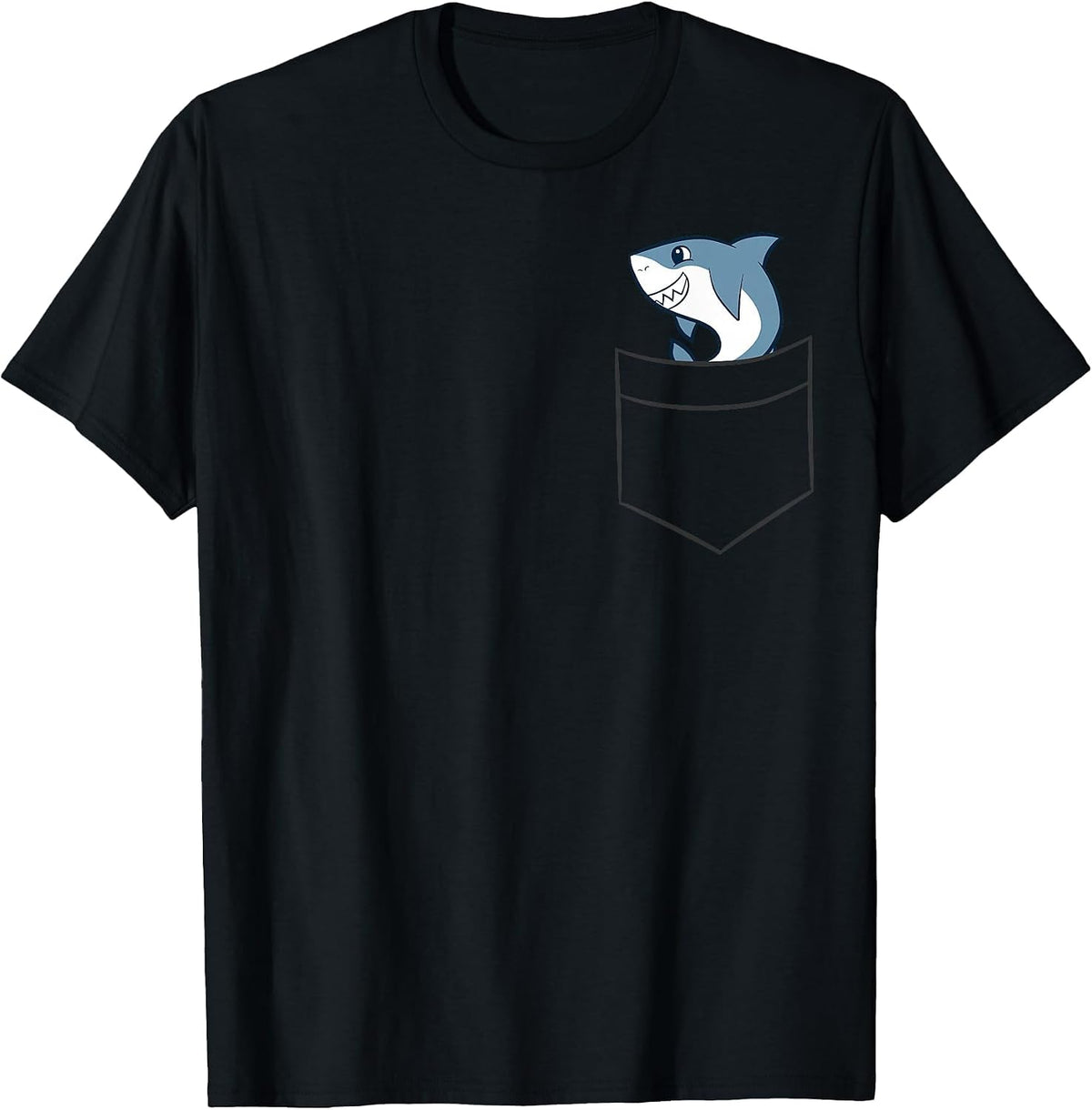 Shark in a Pocket Cute Pocket Shark T-Shirt - Black