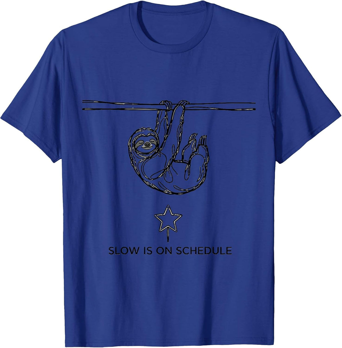 Men's Slow Is On Schedule Funny Sloth Lover Christmas Ugly Sweater T-Shirt - Royal Blue