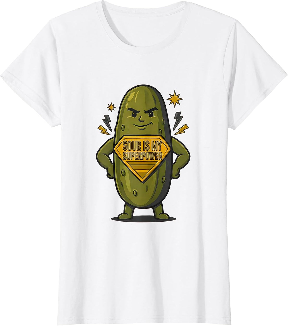 Women's Sour Is My Superpower Funny Pickle Design T-Shirt - White