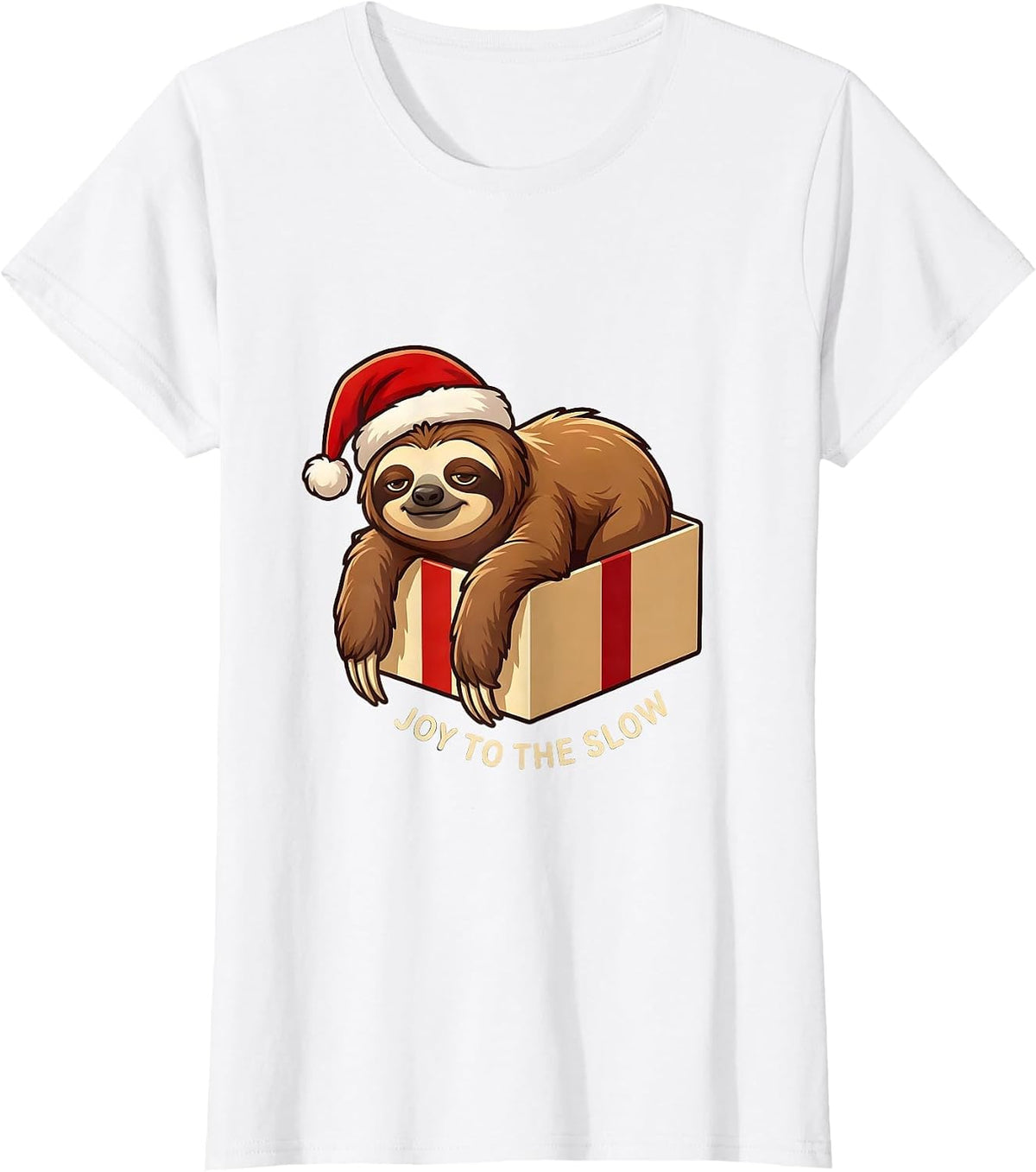 Women's Joy To The Slow Funny Sloth Lover Ugly Sweater Christmas T-Shirt - White