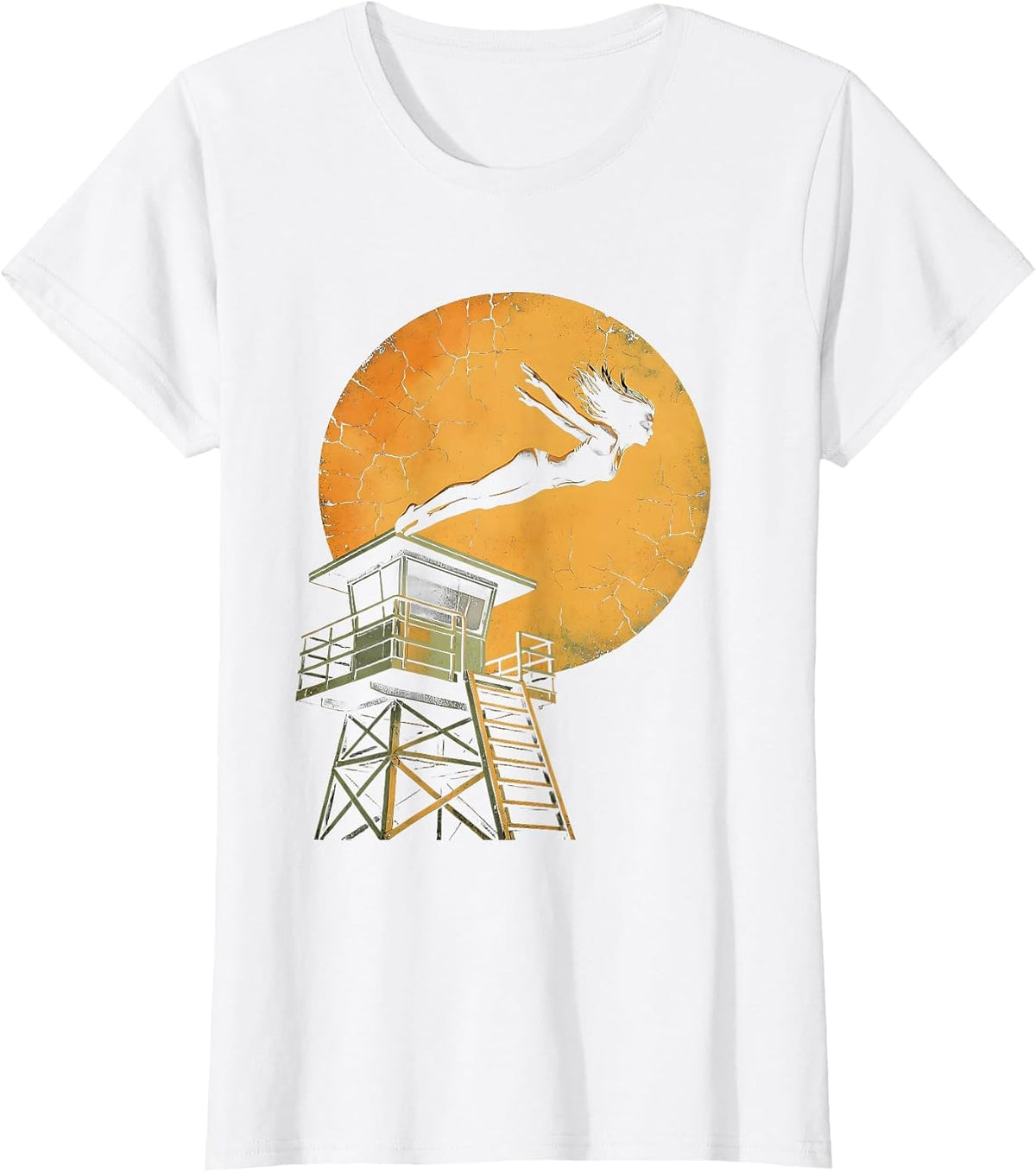 Labor Day Lifeguard Diving Tower Graphic T-Shirt - White