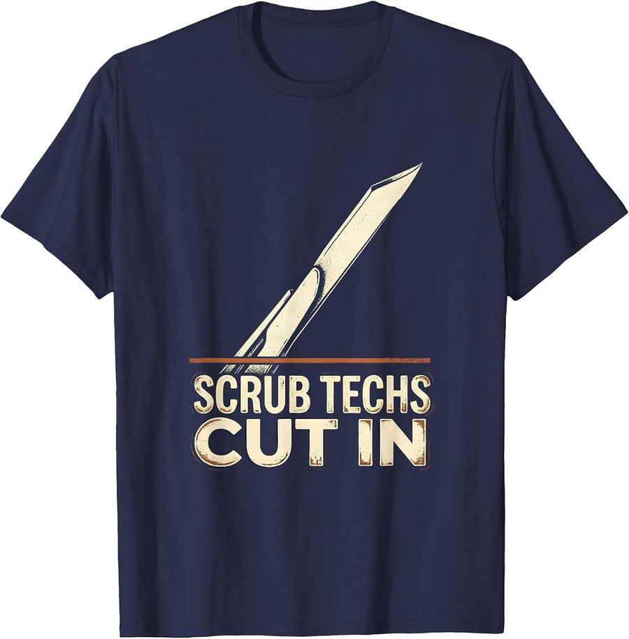 Scrub Techs Cut In Vintage Surgical Tech Humor T-Shirt - Navy Blue