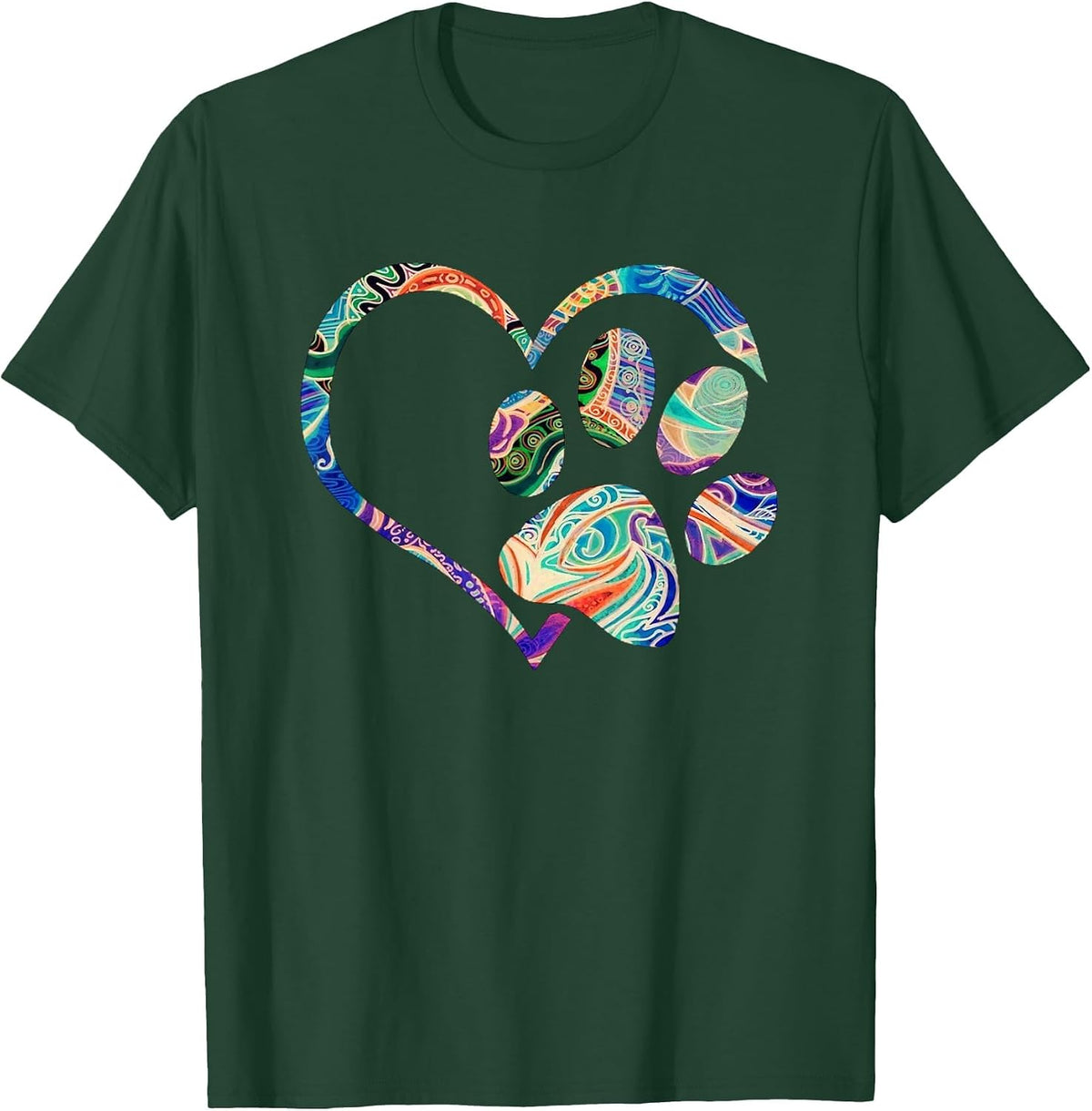 Animal Rescue Shirt Dog Paw Print Tie Dye Rainbow Cute Cozy T-Shirt - Dark Green