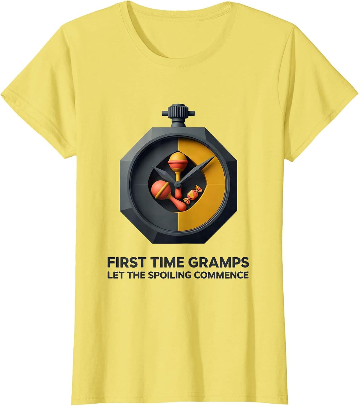 First Time Gramps Let The Spoiling Commence Grandpa T-Shirt - Lemon Yellow