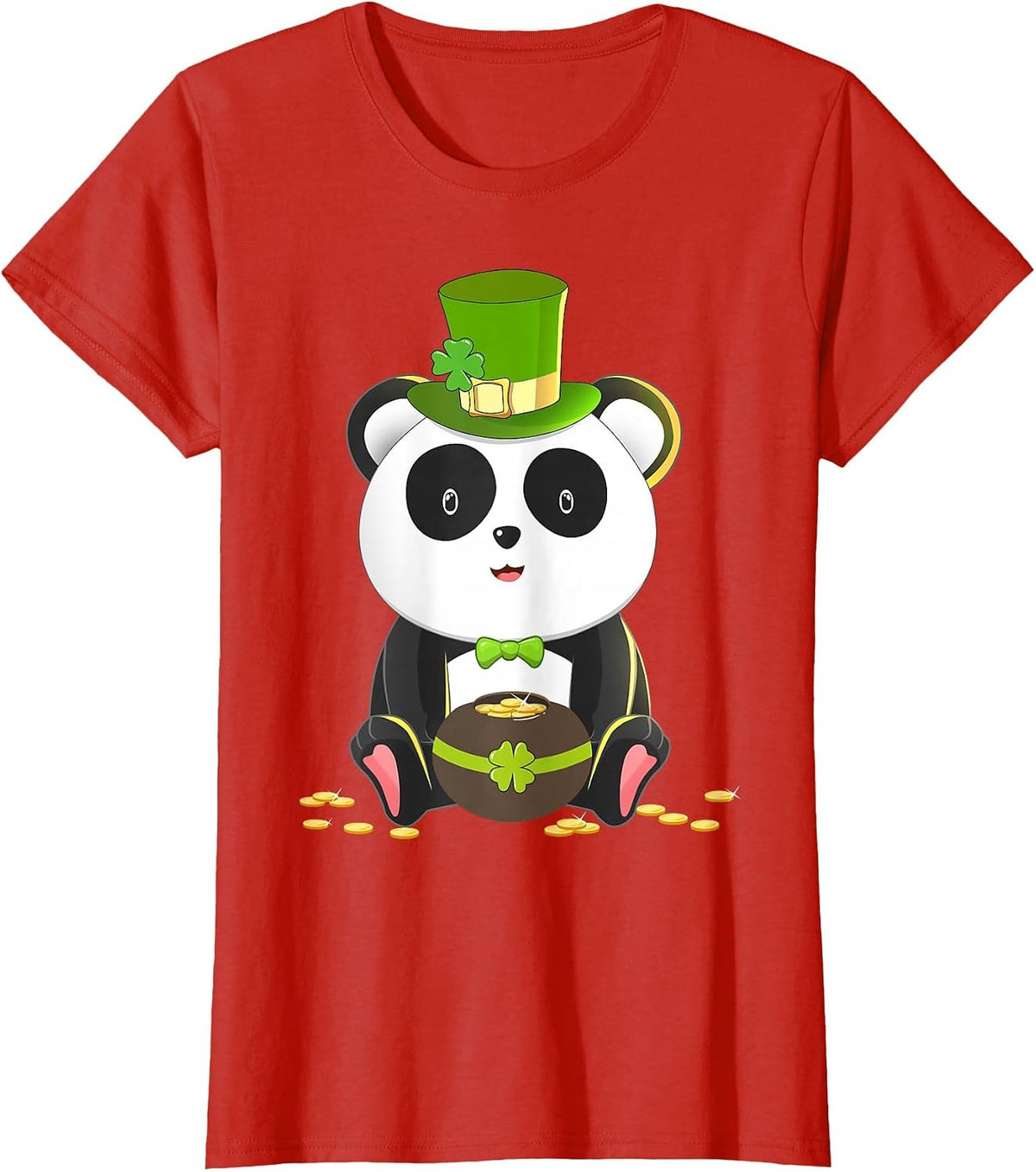 St Patricks Day Lucky Panda Bear Leprechaun Shamrock Irish T-Shirt - Red