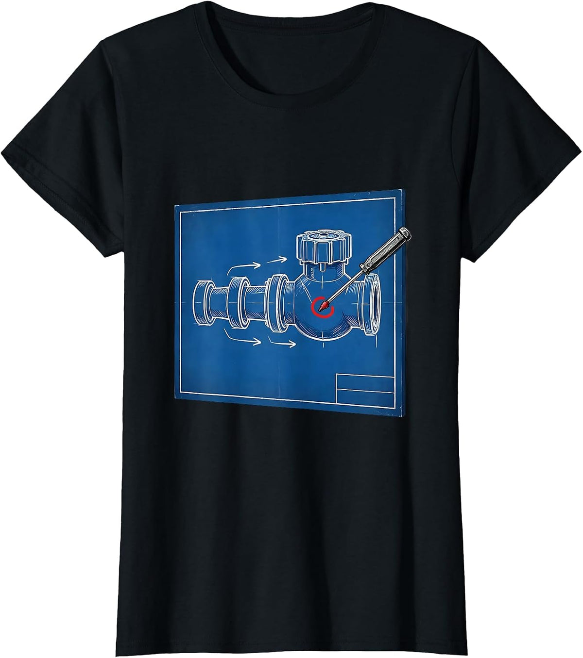 Women's Blueprint Water Meter Plumbing Gag Gift T-Shirt - Black