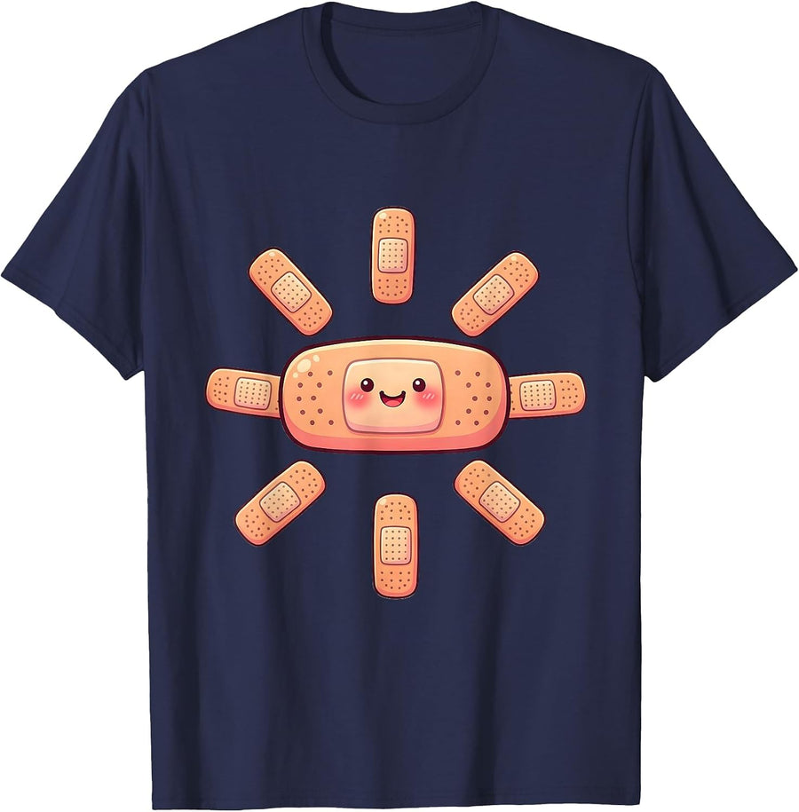 School Nurse Bandage Starburst Graphic Design T-Shirt - Navy Blue
