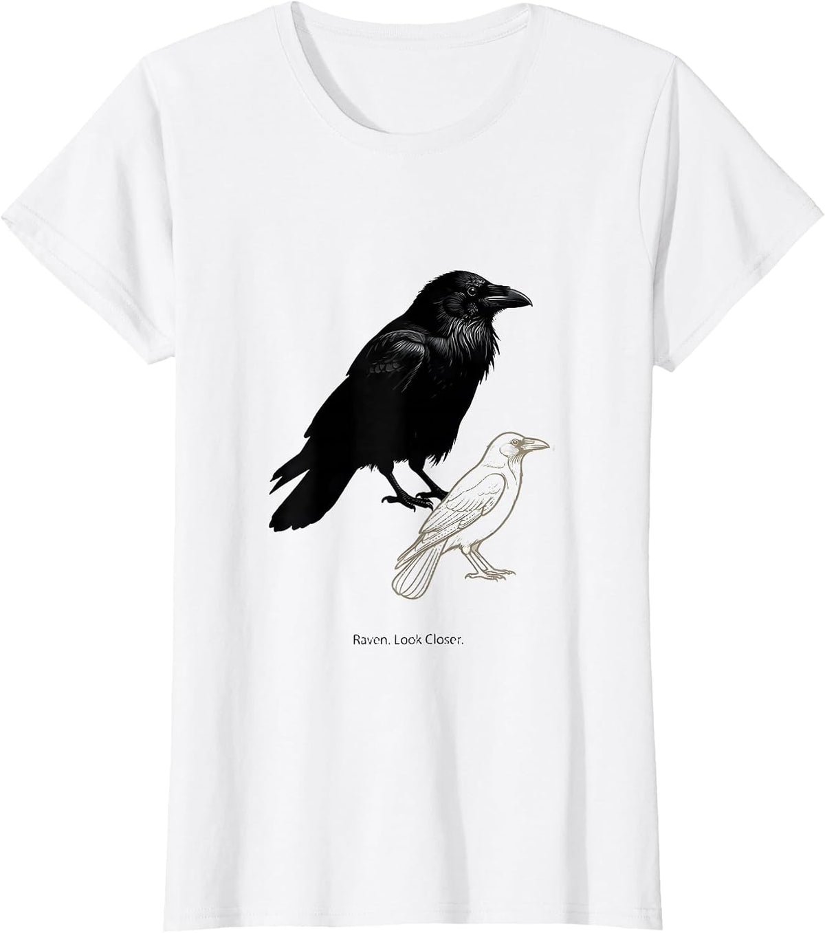 Raven Look Closer Minimalist Crow Bird Humor T-Shirt - White