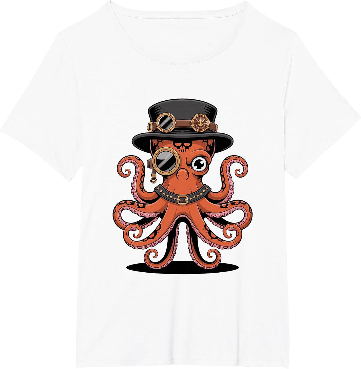 Octopus in Steampunk Style T-Shirt - White