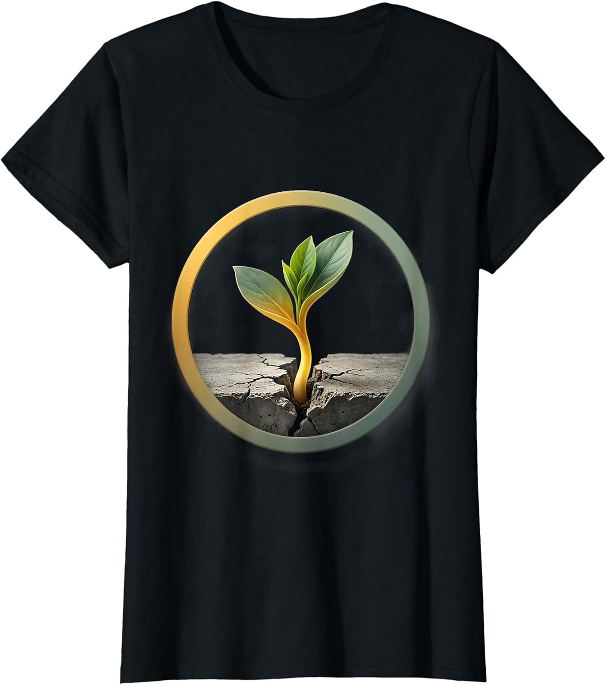 Small Plant Breaking Through Cracked Concrete T-Shirt - Black