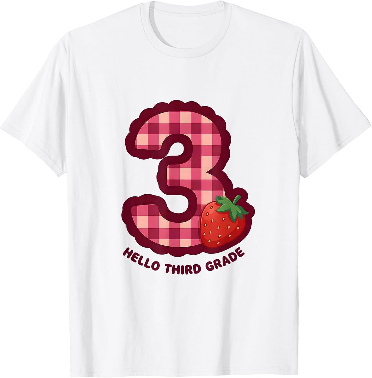 Men's Hello Third Grade Cute Gingham Picnic Teacher Student Back T-Shirt - White