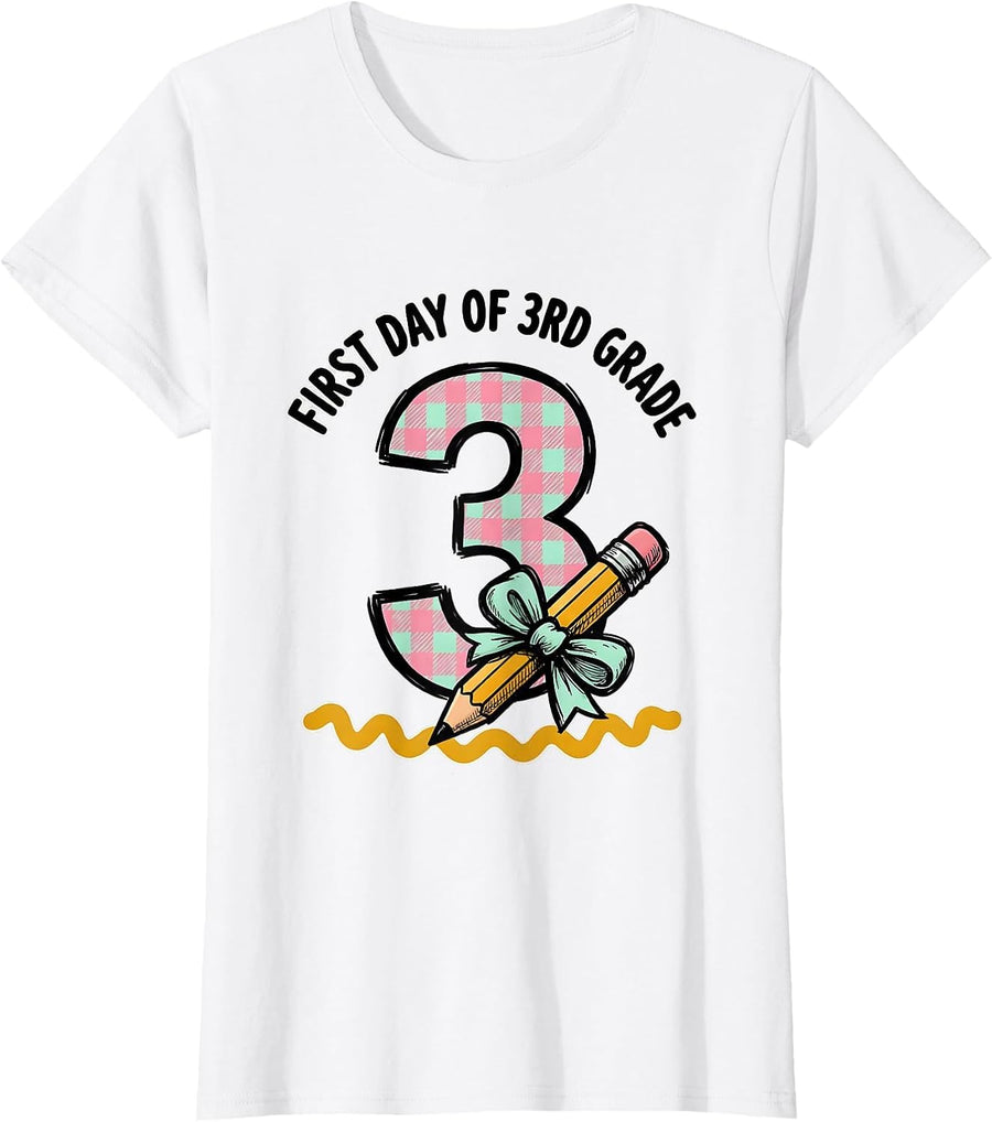 Women's First Day Of 3rd Grade Cute Girly Bow Back To School T-Shirt - White