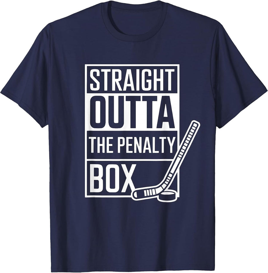 Straight Outta The Penalty Box Shirt Funny Ice Hockey Player T-Shirt - Navy Blue
