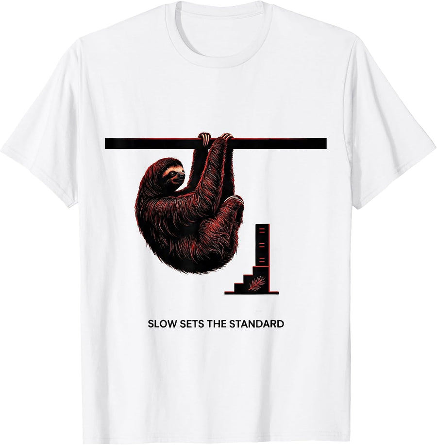 Men's Slow Sets The Standard Funny Sloth Lover Ugly Christmas T-Shirt - White