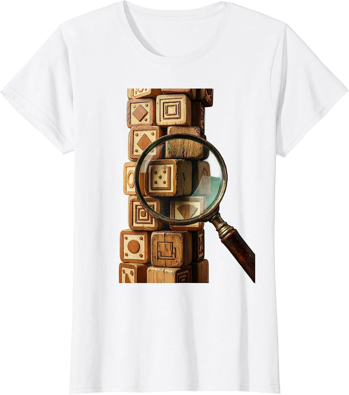 Women's Alphabet Blocks Magnifying Glass SLP Design T-Shirt - White