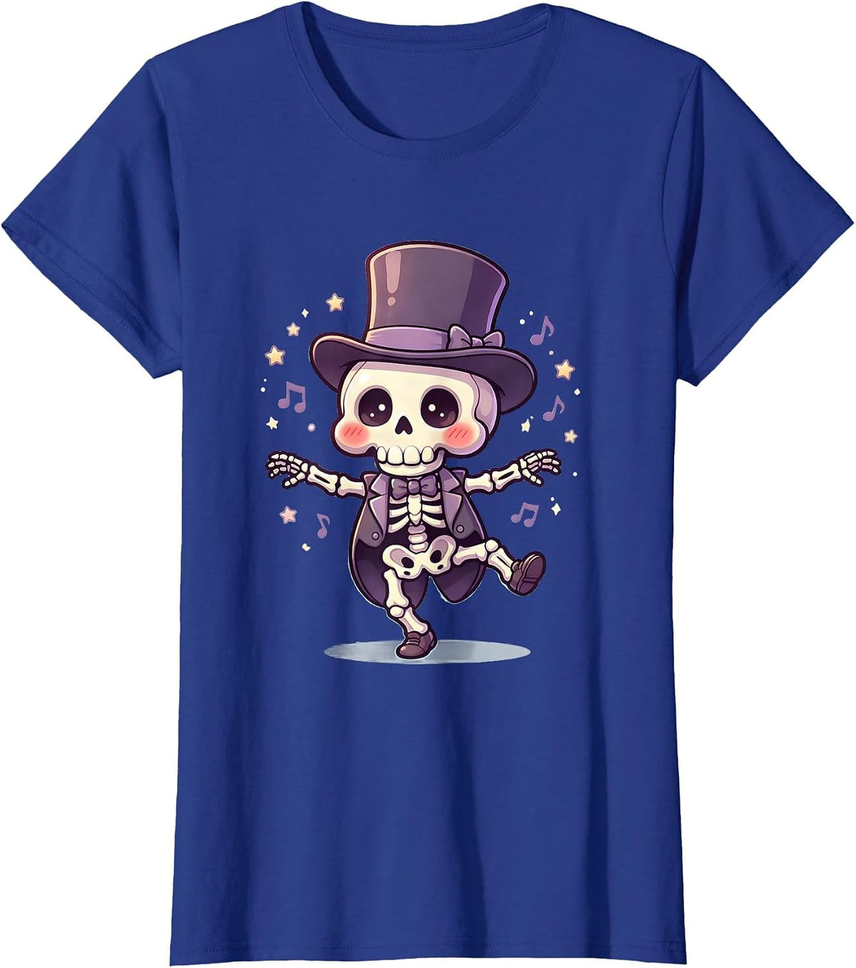Women's Skeleton Dancing in Top Hat and Tails T-Shirt - Royal Blue