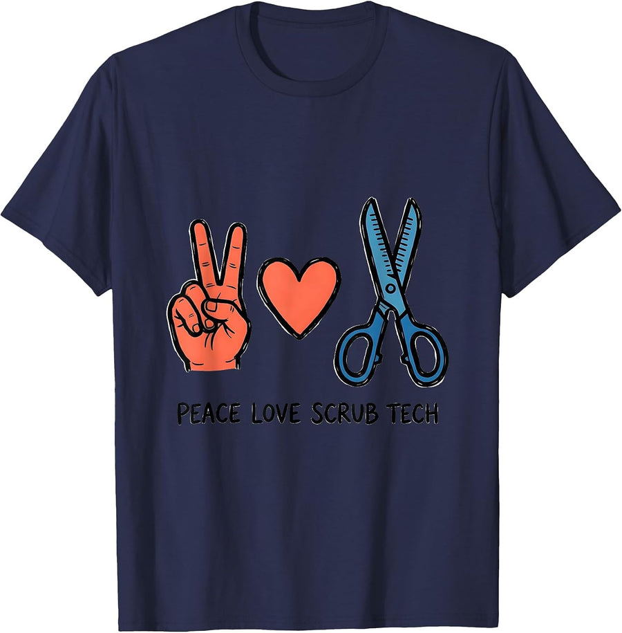 Peace Love Scrub Tech Medical Role Humor Gift T-Shirt - Navy Blue