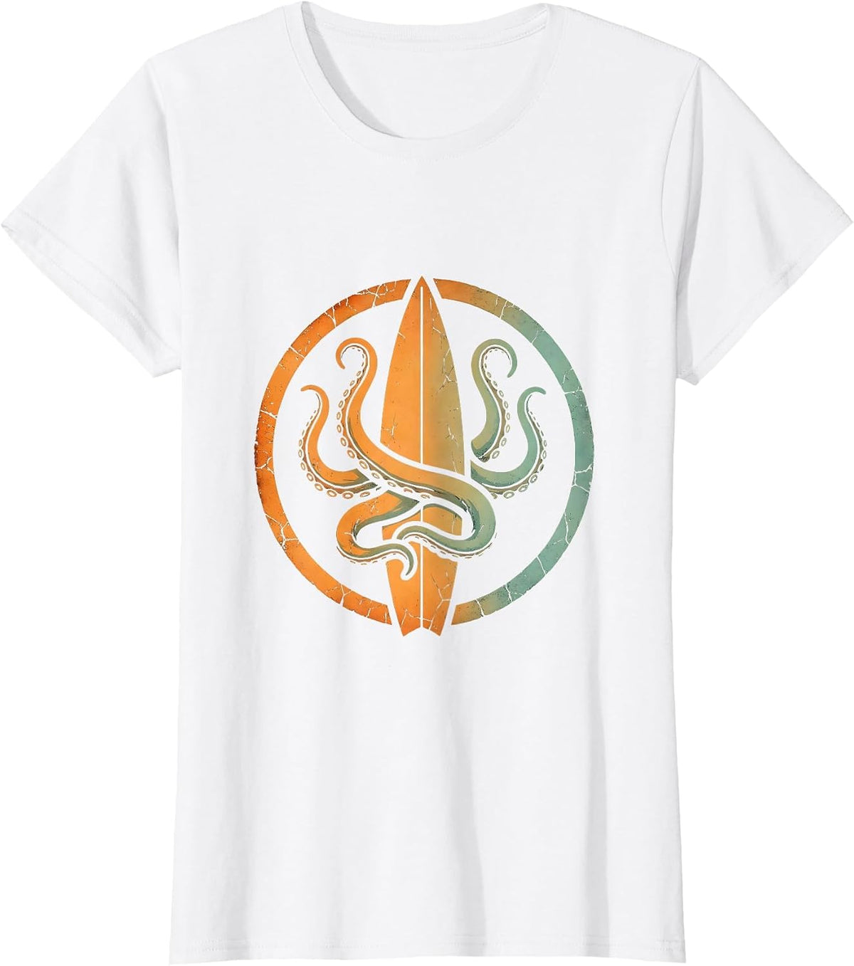 Octopus Surfboard Fin Surf Art Graphic Tee T-Shirt - White