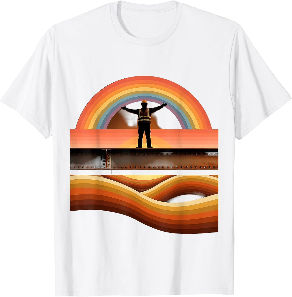 Labor Day Ironworker High-Rise Steel Beam Graphic T-Shirt - White