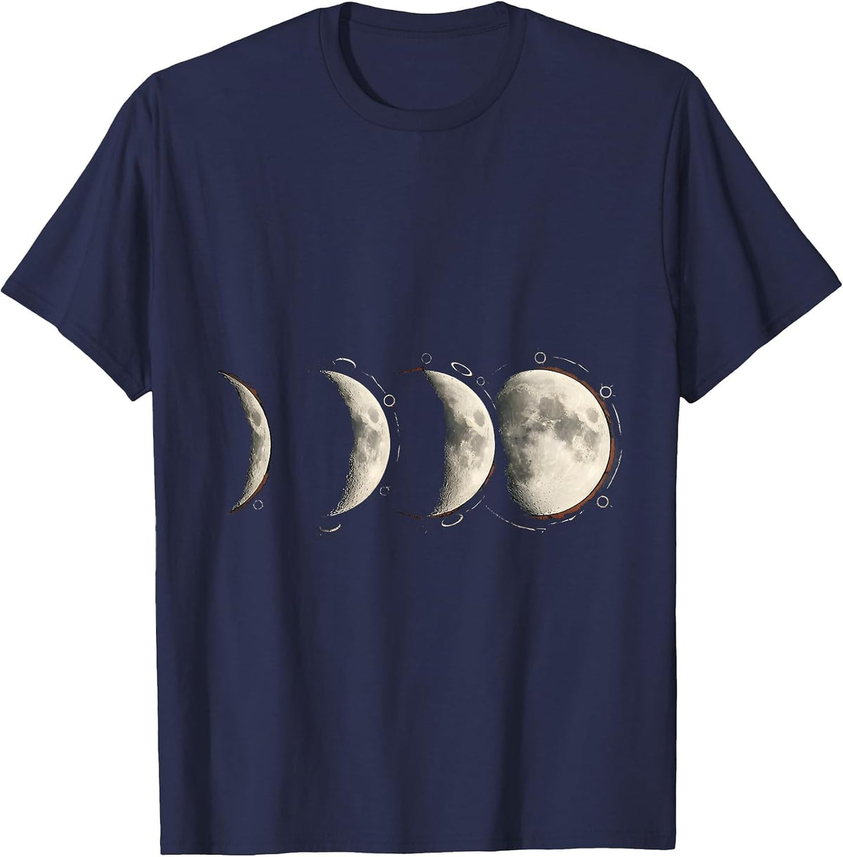 Lunar Silhouette Distressed Moon Phase Boho Celestial T-Shirt - Navy Blue