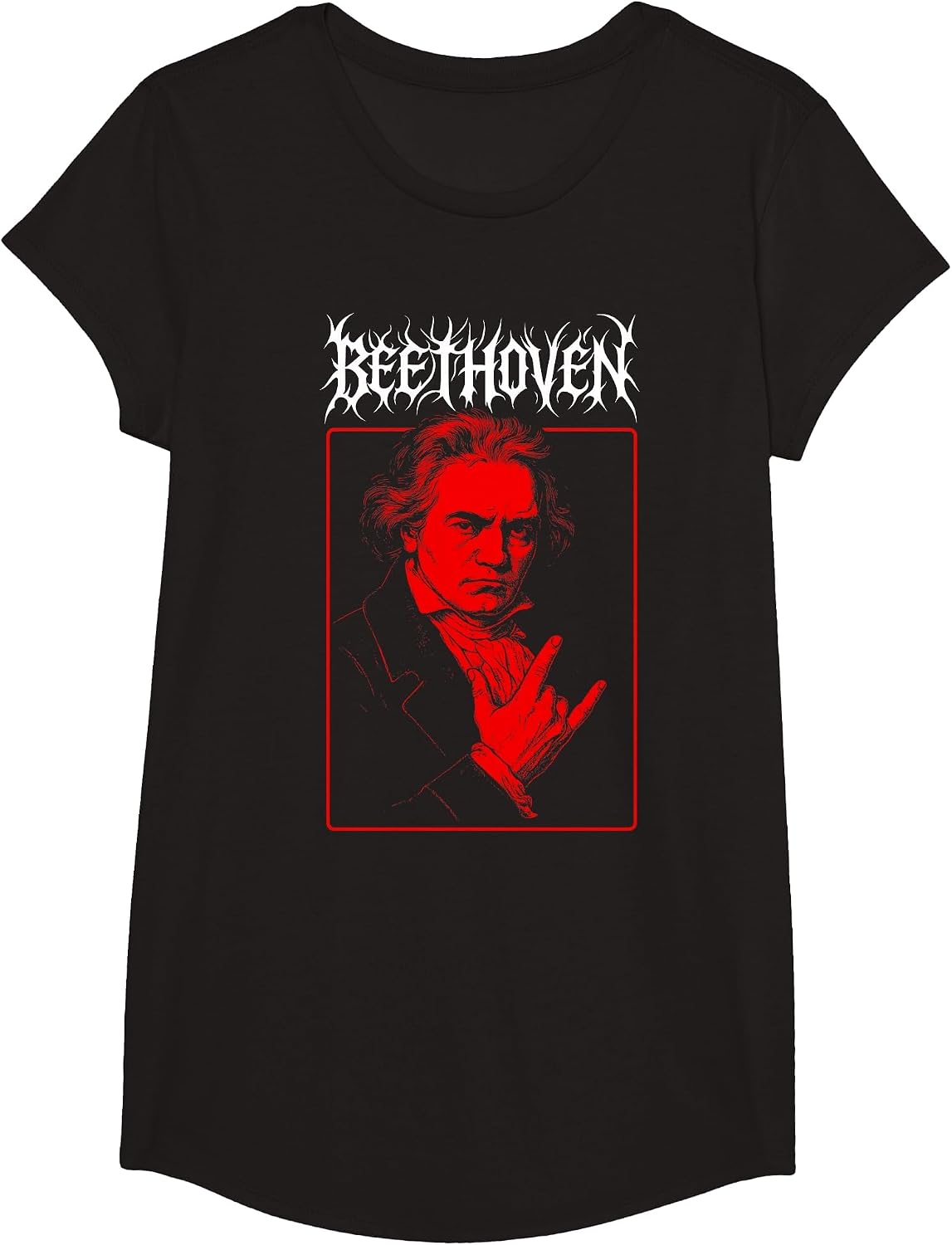 Beethoven Metal Horns, Classical Music Composer Death Metal T-Shirt - Girls Black