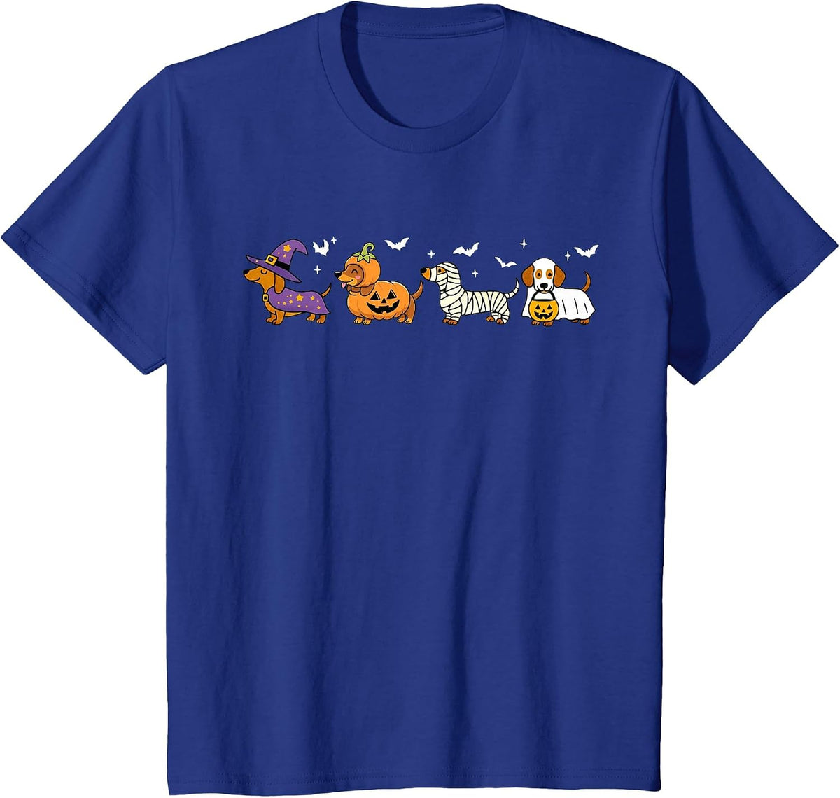 Cute Dachshund Ghost Pumpkin Dog Halloween Costume T-Shirt - Royal Blue