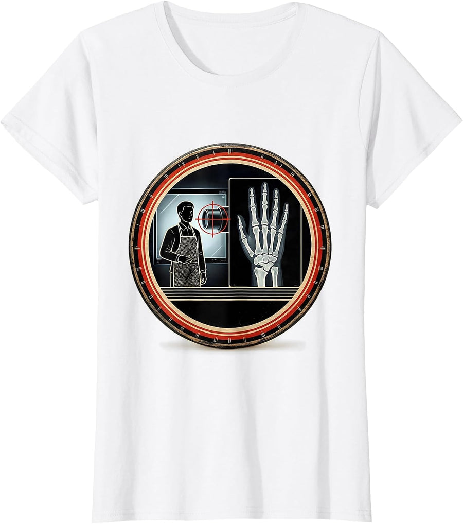Women's Technologist Radiation Humor X-Ray Tech Lead Screen Badge T-Shirt - White