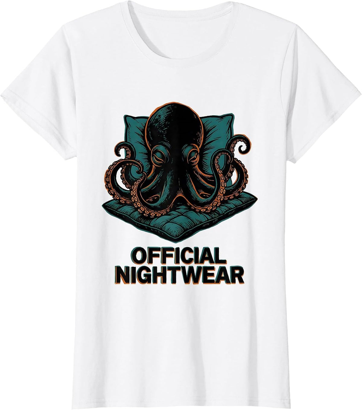 Women's Official Nightwear Sleeping Octopus Animal Humor Pajama T-Shirt - White
