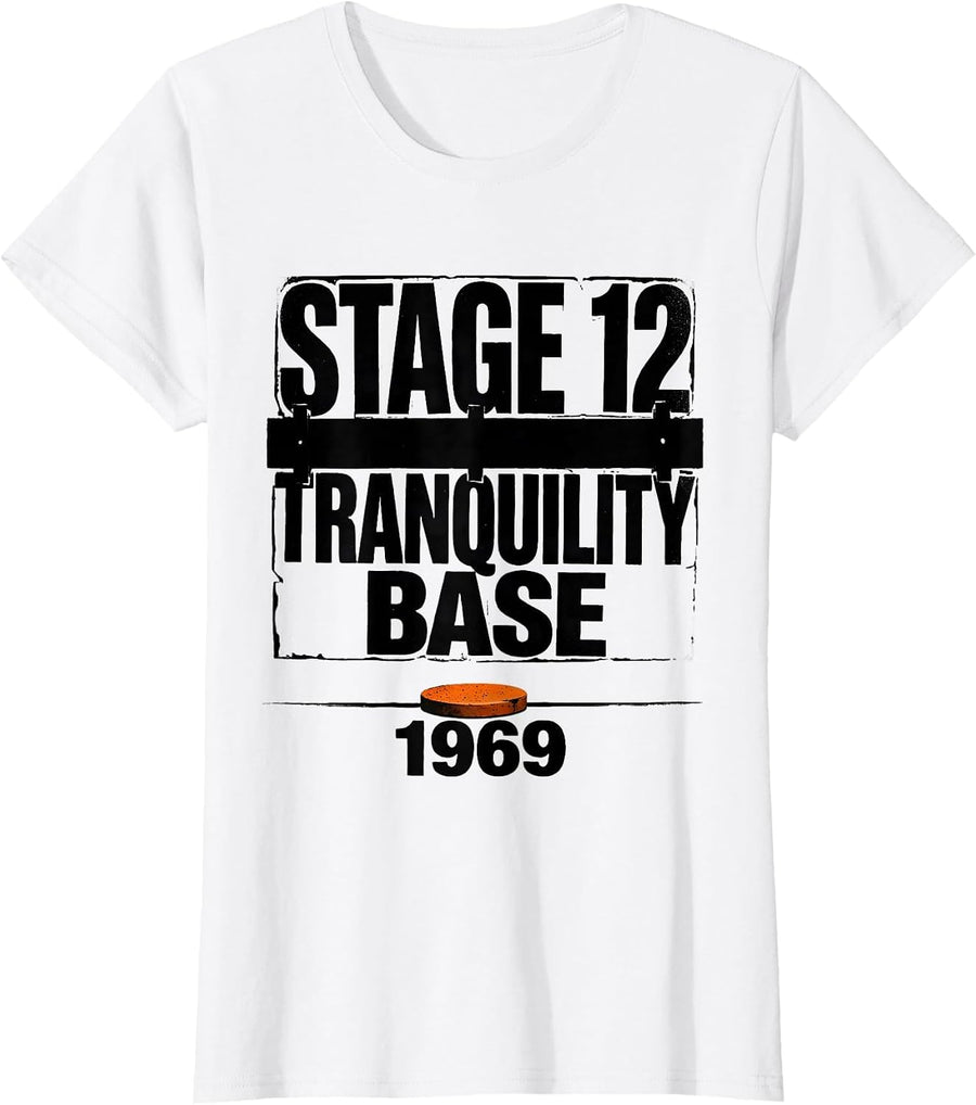 Women's Stage 12 Tranquility Base 1969 Brutalist Graphic Astronomy T-Shirt - White