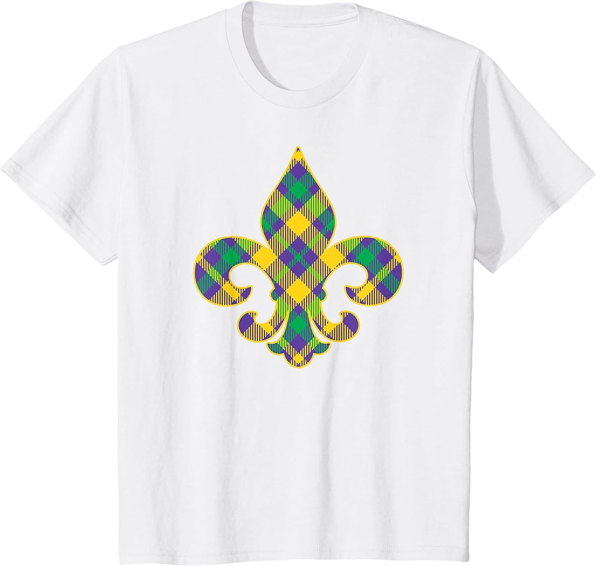 Plaid Mardi Gras Fleur De LYS Symbol T-Shirt - White