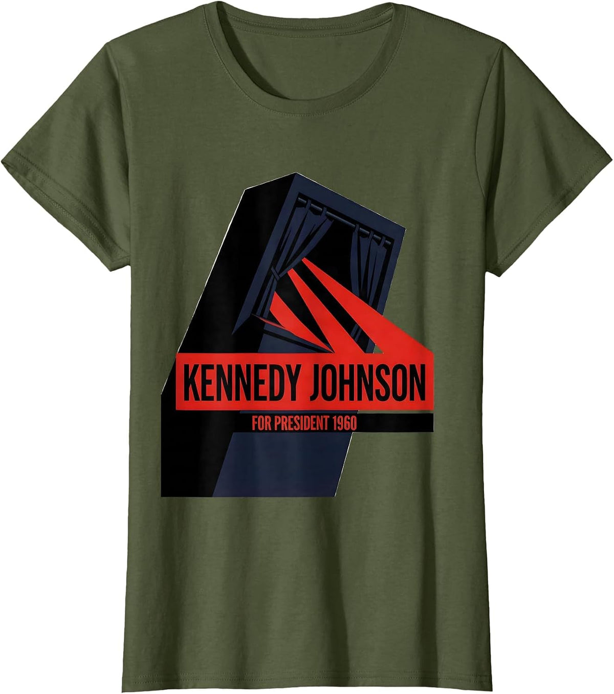 Women's Kennedy Johnson For President 1960 Retro Campaign Nostalgic T-Shirt - Olive Green