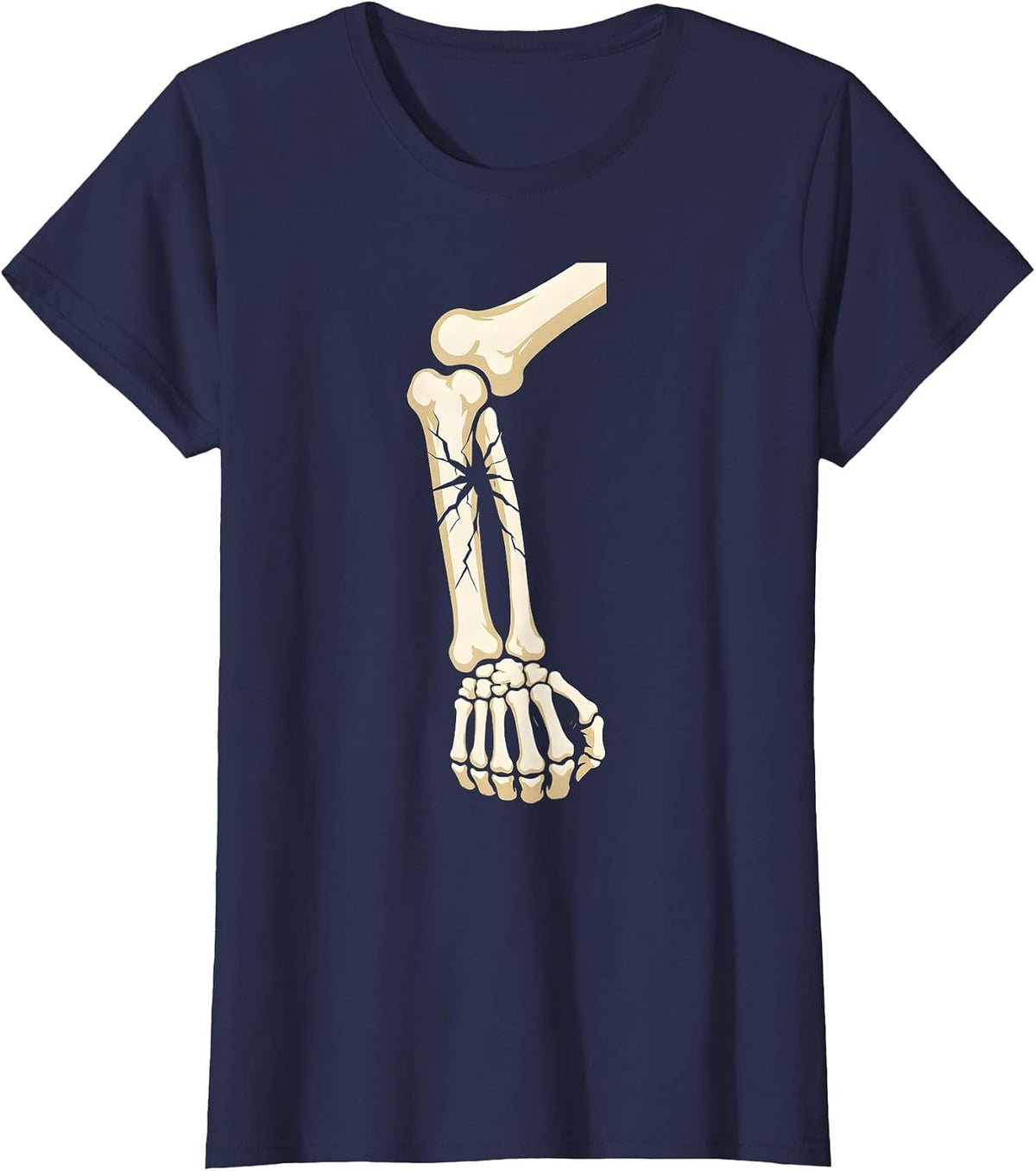Women's Skeleton Flexing Cracked Bicep Long Sleeve T-Shirt - Navy Blue