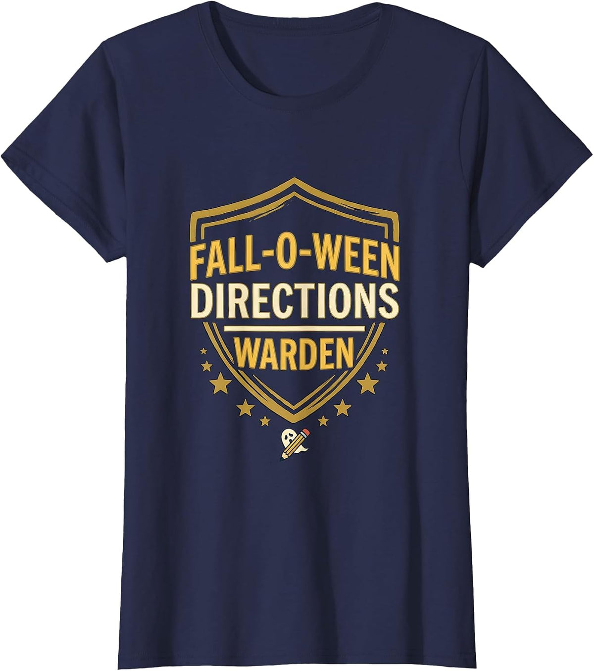 Women's Fall-O-Ween Directions Warden Funny Halloween Teacher Ghost T-Shirt - Navy Blue