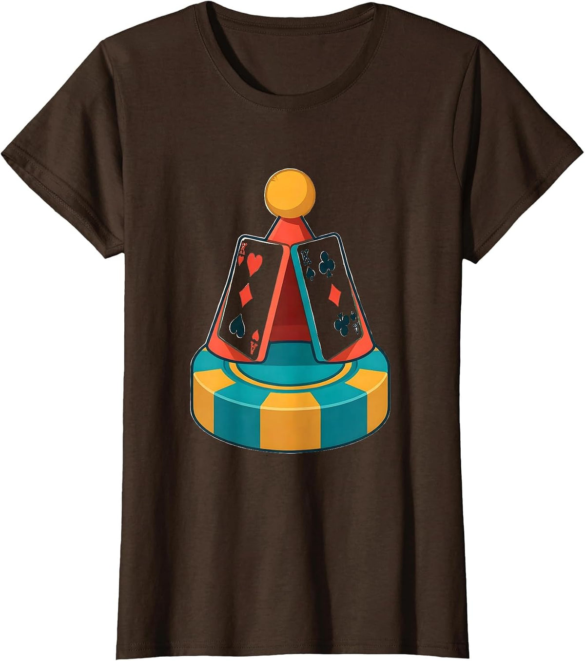 Women's Santa Hat Playing Cards Poker Humor T-Shirt - Brown